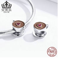 Sterling Silver S925 Coffee Cup Beaded DIY Bracelet Accessories charm Original Charm Loose Bead Ornaments
