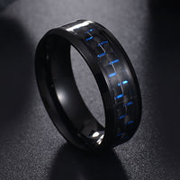 Titanium Steel Black Carbon Fiber Mens Cool Rings Fashion Red Blue Ring Anel Masculino Jewelry