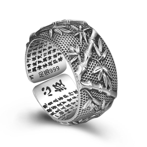 Ethnic Buddha Custom Adjustable Ring 100% S999 Sterling Silver  Lucky Scripture Mantra LOVE Ring R12