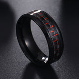 Titanium Steel Black Carbon Fiber Mens Cool Rings Fashion Red Blue Ring Anel Masculino Jewelry