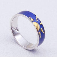 Beautiful Thinking About The Night Couple 925 Sterling Silver Jewelry Fashion Moon And Sun Blue Van Gogh Opening Rings