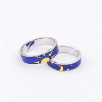 Beautiful Thinking About The Night Couple 925 Sterling Silver Jewelry Fashion Moon And Sun Blue Van Gogh Opening Rings