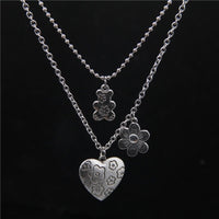 Punk Rock Flower Bear Heart Pendant Necklace Hip Hop Stainless Steel Jewelry Cool for Women Girl GiftsParty Nightclub Gifts
