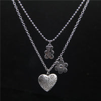 Punk Rock Flower Bear Heart Pendant Necklace Hip Hop Stainless Steel Jewelry Cool for Women Girl GiftsParty Nightclub Gifts