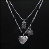 Punk Rock Flower Bear Heart Pendant Necklace Hip Hop Stainless Steel Jewelry Cool for Women Girl GiftsParty Nightclub Gifts