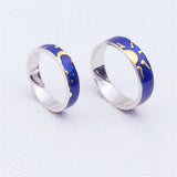 Beautiful Thinking About The Night Couple 925 Sterling Silver Jewelry Fashion Moon And Sun Blue Van Gogh Opening Rings