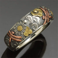 Personality Vintage Glyph Ring Flower Dragonfly Animal Men and Women Rings