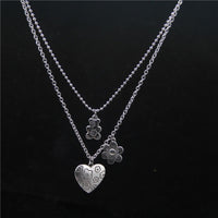 Punk Rock Flower Bear Heart Pendant Necklace Hip Hop Stainless Steel Jewelry Cool for Women Girl GiftsParty Nightclub Gifts