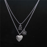 Punk Rock Flower Bear Heart Pendant Necklace Hip Hop Stainless Steel Jewelry Cool for Women Girl GiftsParty Nightclub Gifts