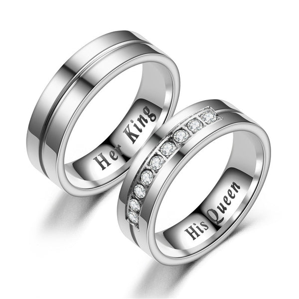 Titanium Romantic Couple Ring His Queen Her King DIY Engraved Alliance Engagement Wedding Rings For Men Women Jewelry