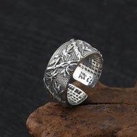 Ethnic Buddha Custom Adjustable Ring 100% S999 Sterling Silver  Lucky Scripture Mantra LOVE Ring R12