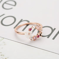 Fashion Creative Butterfly Flowers Crystal Finger Wedding Rings for Women Rose Gold Zircon Glamour Ring Jewelry Girl Gift Bijoux