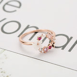 Fashion Creative Butterfly Flowers Crystal Finger Wedding Rings for Women Rose Gold Zircon Glamour Ring Jewelry Girl Gift Bijoux