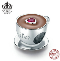 Sterling Silver S925 Coffee Cup Beaded DIY Bracelet Accessories charm Original Charm Loose Bead Ornaments