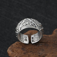 Ethnic Buddha Custom Adjustable Ring 100% S999 Sterling Silver  Lucky Scripture Mantra LOVE Ring R12