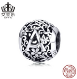S925 Sterling Silver Bead Pattern Letter A DIY Beaded Bracelet Jewelry Accessories Silver Beads