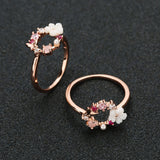 Fashion Creative Butterfly Flowers Crystal Finger Wedding Rings for Women Rose Gold Zircon Glamour Ring Jewelry Girl Gift Bijoux
