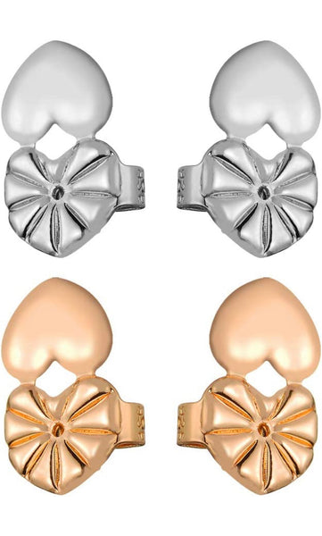 Earring Lifters - 2 Pairs of Adjustable Hypoallergenic Earring Lifts Back Clutches for Women Ear Lobe Support Patches (2 Pairs- Heart