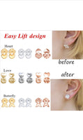 Earring Lifters - 2 Pairs of Adjustable Hypoallergenic Earring Lifts Back Clutches for Women Ear Lobe Support Patches (2 Pairs- Heart